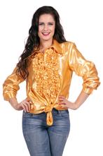 Ruchesblouse satijn goud Kevin, Kleding | Dames, Carnavalskleding en Feestkleding, Ophalen of Verzenden, Nieuw
