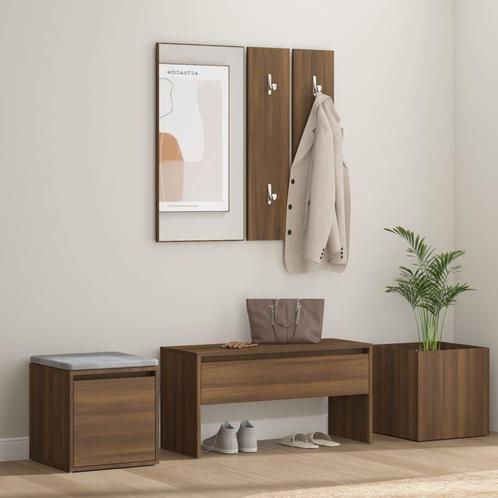 vidaXL Garderobe set bewerkt hout bruin eikenkleur, Huis en Inrichting, Banken | Voetenbanken en Poefen, Nieuw, Verzenden