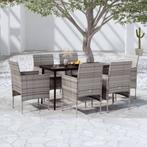 vidaXL 7-delige Tuinset met kussens grijs en zwart, 6 zitplaatsen, Nieuw, Tuinset, Verzenden