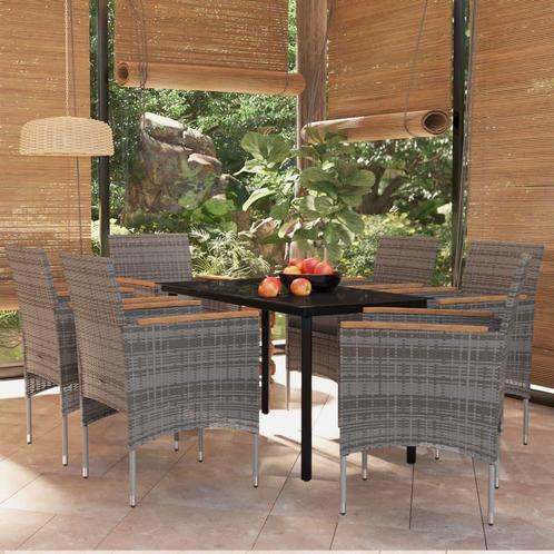 vidaXL 7-delige Tuinset met kussens grijs en zwart, Tuin en Terras, Tuinsets en Loungesets, Tuinset, Nieuw, 6 zitplaatsen, Rotan