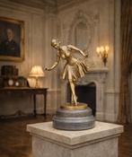 Beeld, Large Bronze Lady in Dress - 38 cm - Brons, Marmer -