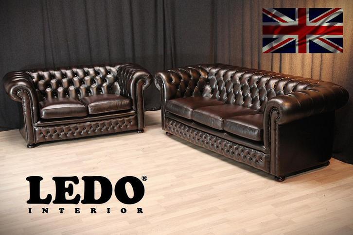 Chesterfield Springvale bankstel (3-zits + 2-zits), bruin, Huis en Inrichting, Banken | Complete zithoeken, Zo goed als nieuw