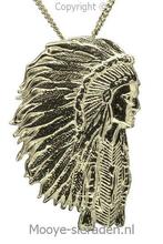 Gouden Indiaan met tooi groot ketting hanger, Sieraden, Tassen en Uiterlijk, Verzenden, Nieuw