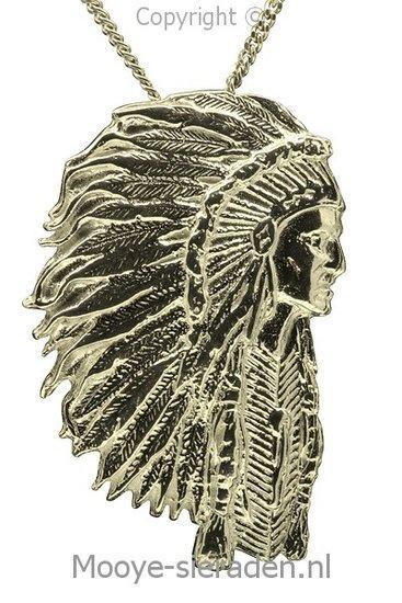 Gouden Indiaan met tooi groot ketting hanger, Sieraden, Tassen en Uiterlijk, Kettinghangers, Verzenden