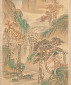 Very fine blue and green landscape painting, signed -