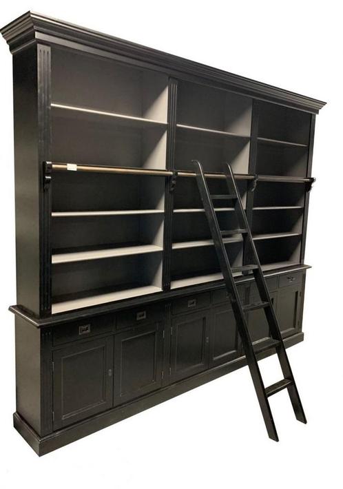 Boekenkast zwart – grijs met trap Reewijk 300cm, Huis en Inrichting, Kasten | Boekenkasten, Ophalen of Verzenden