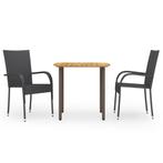 vidaXL 3-delige Tuinset poly rattan zwart, 2 zitplaatsen, Nieuw, Tuinset, Verzenden