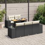 vidaXL 6-delige Loungeset met kussens poly rattan zwart, Tuin en Terras, Verzenden, Nieuw, Rotan, Loungeset