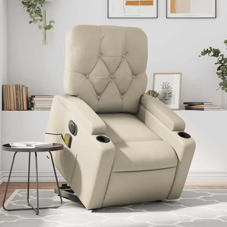 vidaXL Sta-op-massagestoel elektrisch kunstleer crèmekleurig, Huis en Inrichting, Fauteuils, Nieuw, Verzenden
