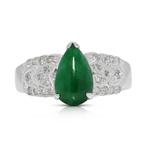 Ring - 14 karaat Witgoud - 0.60ct. tw. Jade - Diamant, Nieuw