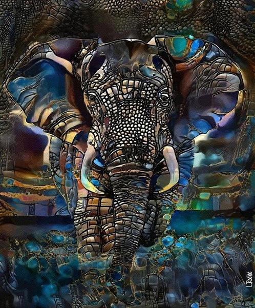 Lea Roche - Elephant 6300, Antiek en Kunst, Kunst | Schilderijen | Modern