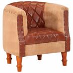 vidaXL Kuipstoel echt leer en massief mangohout bruin, Huis en Inrichting, Fauteuils, Verzenden, Nieuw