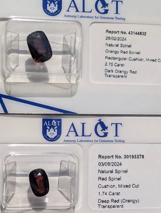 2 pcs Rood Spinel - 4.49 ct - Antwerp Laboratory for, Sieraden, Tassen en Uiterlijk, Edelstenen