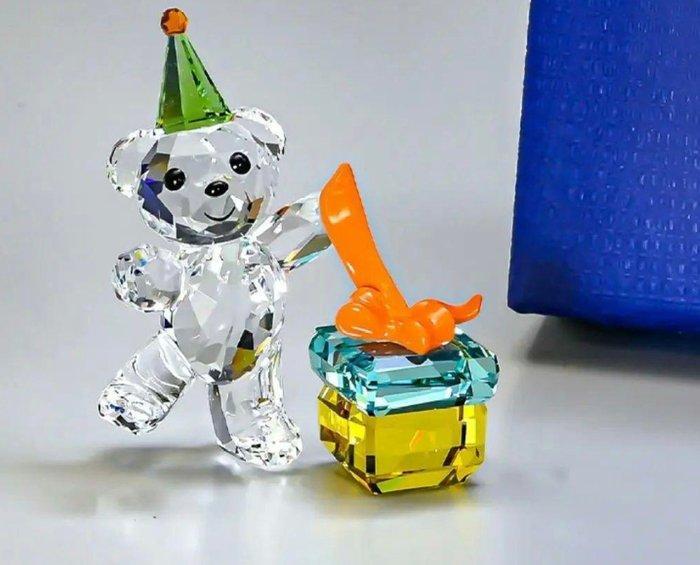 Swarovski - Beeldje - Teddy Bear with Present - Kristal,, Antiek en Kunst, Curiosa en Brocante