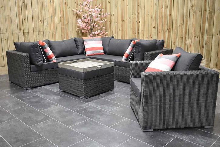 Boston Loungeset Hoekbank met Hocker Inclusief Loungestoel R, Tuin en Terras, Tuinsets en Loungesets, Bank, Hocker, Stoel, 7 zitplaatsen