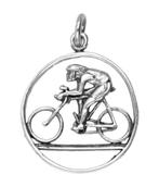 Zilveren Fietser in ring detail ketting hanger, Verzenden, Nieuw