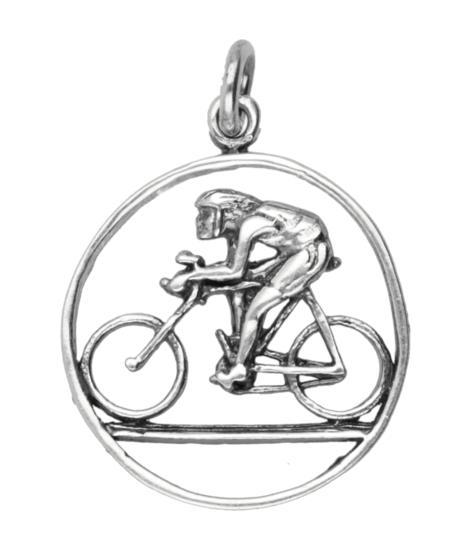 Zilveren Fietser in ring detail ketting hanger, Sieraden, Tassen en Uiterlijk, Kettinghangers, Verzenden
