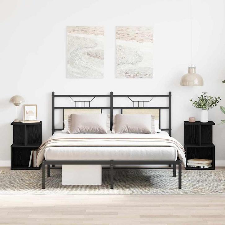 vidaXL Nachtkastje 2 pcs Zwart Eiken 35 x 35 x 55 cm Bewerkt, Huis en Inrichting, Slaapkamer | Nachtkastjes, Nieuw, Minder dan 45 cm