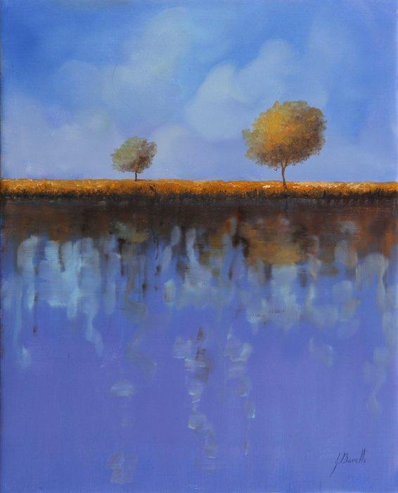 Guido Borelli - laghetto violetto, Antiek en Kunst, Kunst | Schilderijen | Modern