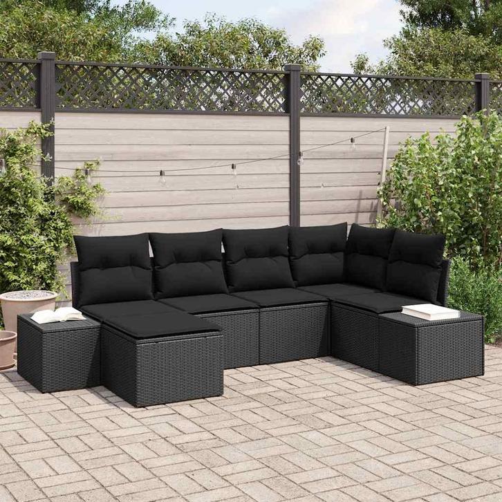 vidaXL Tuin Sofa Set met kussen met opslag 6 pcs Zwart poly, Tuin en Terras, Tuinsets en Loungesets, Nieuw, Rotan, Verzenden