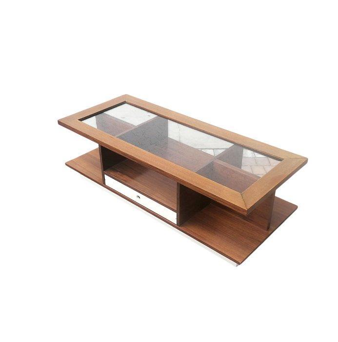 Salontafel - multiplex hout en glas, Antiek en Kunst, Kunst | Designobjecten