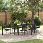 vidaXL 7-delige tuinset met eettafel in zwart PVC rattan, Verzenden, Nieuw, Kunststof, Tuinset