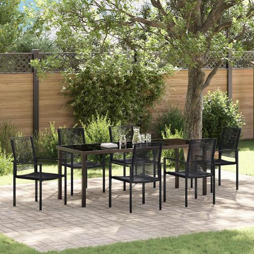 vidaXL 7-delige tuinset met eettafel in zwart PVC rattan, Tuin en Terras, Tuinsets en Loungesets, Tuinset, Nieuw, Kunststof, Verzenden