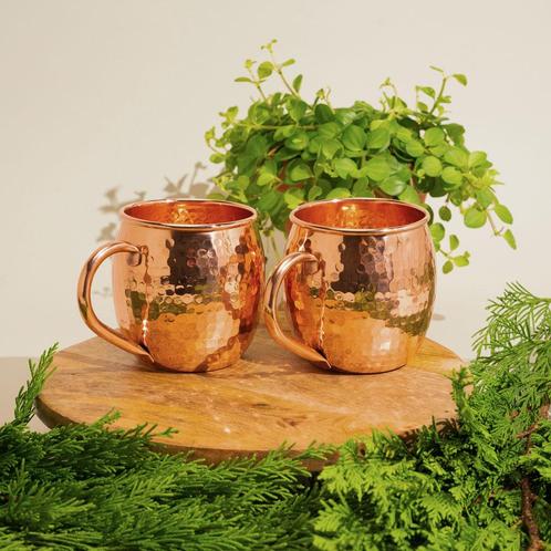 Puur Koperen Set 2 Mokken Gehamerd - 470 ml, Huis en Inrichting, Keuken | Servies, Ophalen of Verzenden