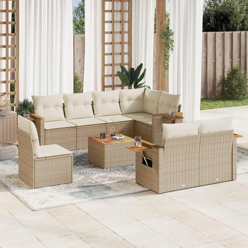 vidaXL 9-delige Loungeset met kussens poly rattan beige, Tuin en Terras, Tuinsets en Loungesets, Loungeset, Nieuw, Rotan, Verzenden