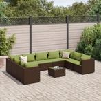 vidaXL 10-delige Loungeset met kussens poly rattan bruin, Verzenden, Nieuw, Rotan, Loungeset