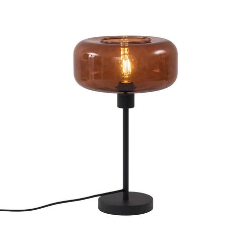 Retro tafellamp zwart met brons glas - Bizle, Huis en Inrichting, Lampen | Tafellampen, Nieuw, Glas, Minder dan 50 cm