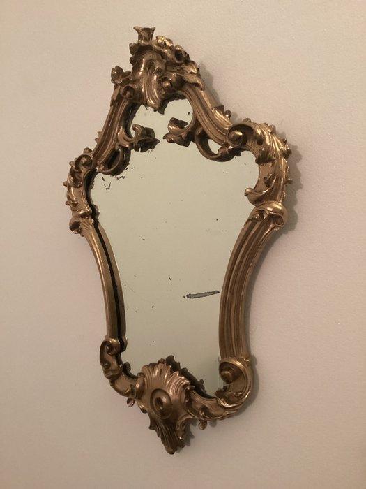Wandspiegel - Verguld hout - Houten spiegel met snijwerk, Antiek en Kunst, Curiosa en Brocante