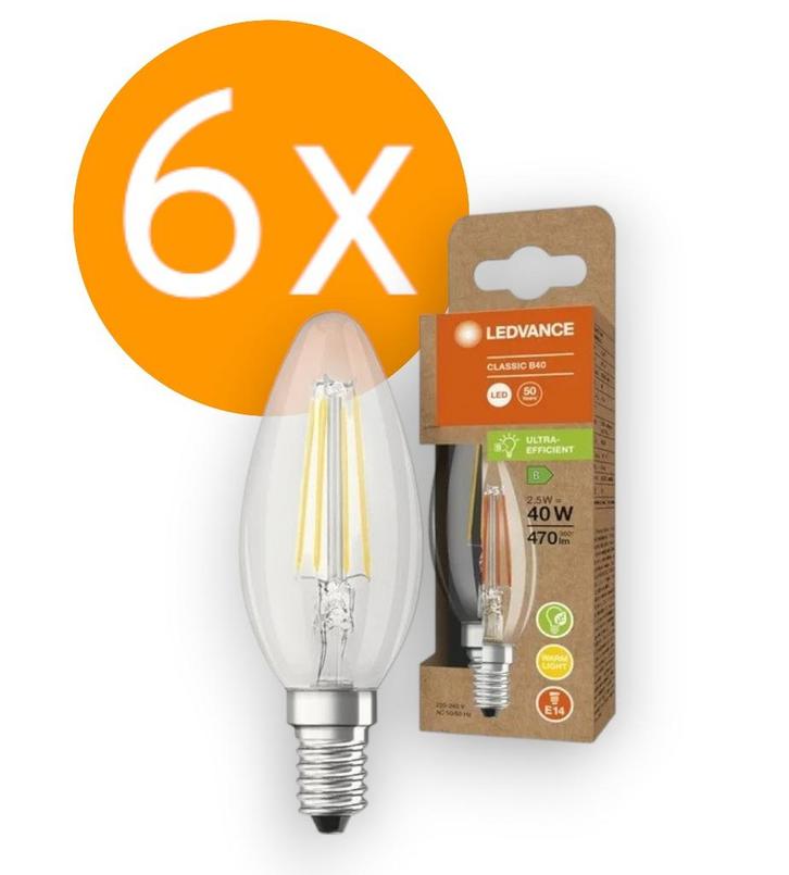 6 stuks Ledvance LED kaarslamp E14 2.5W 470lm 2700K Helde..., Huis en Inrichting, Lampen | Overige, Nieuw, Ophalen of Verzenden