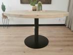 Eiken Ronde tafel met metalen midden bar poot GRATIS BEZORGD, Nieuw, 150 tot 200 cm, 150 tot 200 cm, Rond