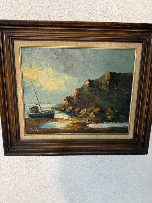 Belfort (XX) - Bateau échoué près d’une falaise, Antiek en Kunst, Kunst | Schilderijen | Klassiek