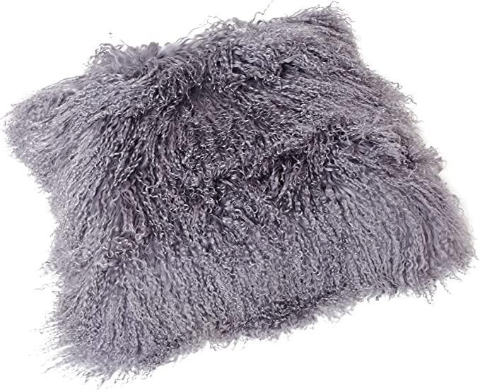 Luxe Mongools Bont Kussensloop - Suède met Leren Achterkant, Huis en Inrichting, Woonaccessoires | Kussens, Grijs, Nieuw, Verzenden