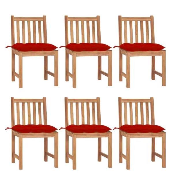 6 Teakhouten Tuinstoelen met Rood Kussen – Buiten Set, Tuin en Terras, Tuinstoelen, Nieuw, Verzenden