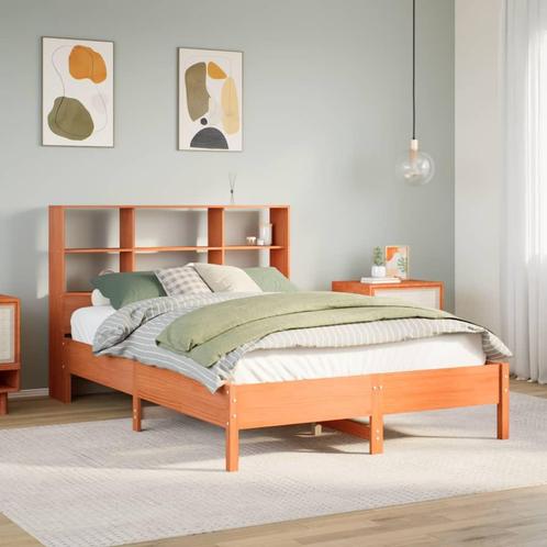 vidaXL Bed met boekenkast zonder matras grenenhout wasbruin, Huis en Inrichting, Slaapkamer | Bedden, 120 cm, 190 cm of minder