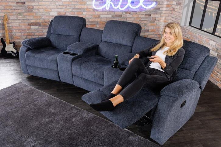 Exclusieve 3-zits bioscoopstoel HOLLYWOOD donkergrijs met, Huis en Inrichting, Banken | Bankstellen, Ophalen of Verzenden