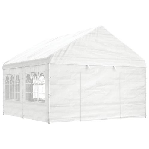 vidaXL Prieel met dak 4,46x4,08x3,22 m polyetheen wit, Tuin en Terras, Partytenten, Nieuw, Verzenden