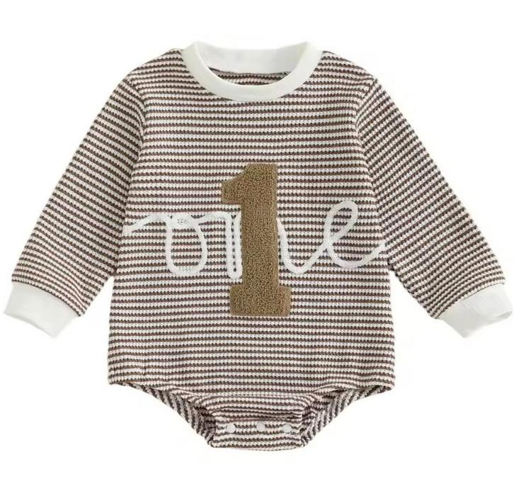 Romper One bruin wit gestreept, Kinderen en Baby's, Babykleding | Maat 86, Truitje of Vestje, Jongetje, Nieuw, Verzenden