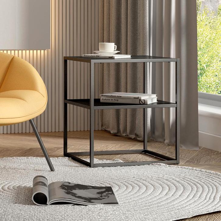 [en.casa] Bijzettafel Raahe met plank 50,5x45x40 cm zwart, Huis en Inrichting, Tafels | Bijzettafels, Verzenden