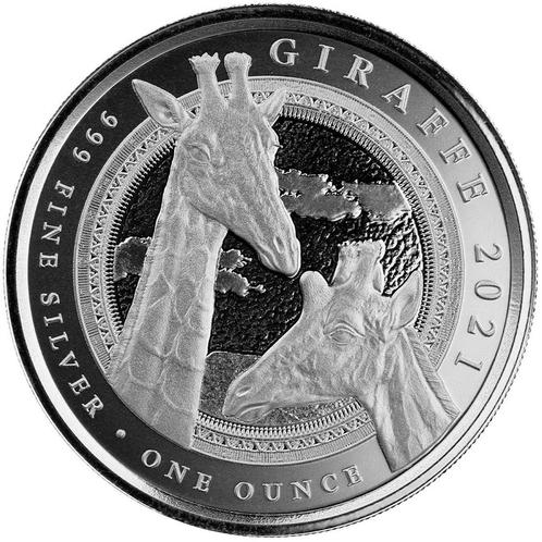 Equatorial Guinea - Giraffe 1 oz 2021 (15.000 oplage), Postzegels en Munten, Munten | Afrika, Losse munt, Zilver, Guinee, Verzenden
