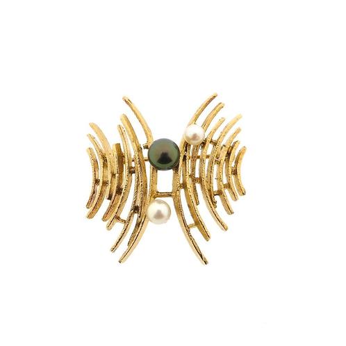 60s Gouden cultivé parelbroche | Tahiti (Tahiti parel), Sieraden, Tassen en Uiterlijk, Broches, Overige kleuren, Gebruikt, Met edelsteen