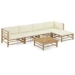 vidaXL 6-delige Loungeset met crèmewitte kussens bamboe, Tuin en Terras, Tuinsets en Loungesets, Verzenden, Nieuw, Hout, Loungeset
