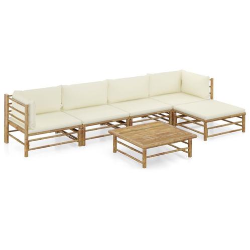 vidaXL 6-delige Loungeset met crèmewitte kussens bamboe, Tuin en Terras, Tuinsets en Loungesets, Loungeset, Nieuw, Hout, Verzenden