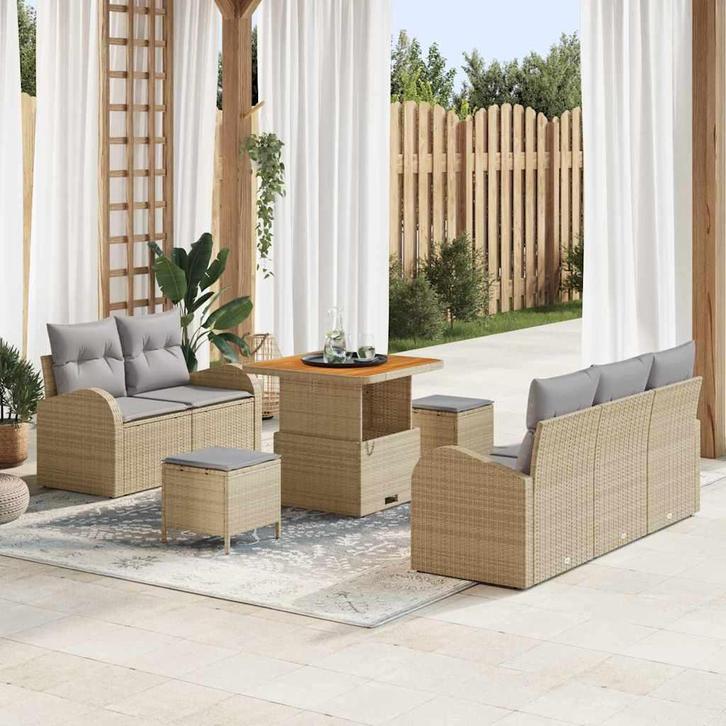 vidaXL Tuin Sofa Set 8 pcs Beige poly rattan, Tuin en Terras, Tuinsets en Loungesets, Nieuw, Verzenden