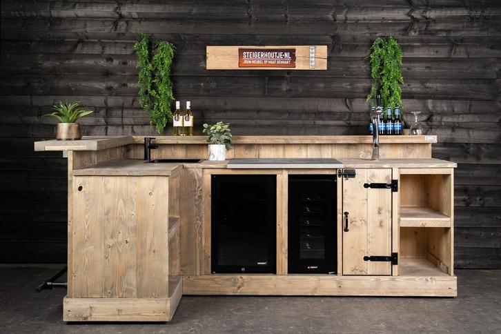 Bar Varia - Steigerhouten Hoekbar - Black Friday Deal, Huis en Inrichting, Woonaccessoires | Overige