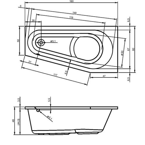 Hoekbad Delta 160X80X44 Cm Rechts/Links Wit, Doe-het-zelf en Verbouw, Sanitair, Ophalen of Verzenden