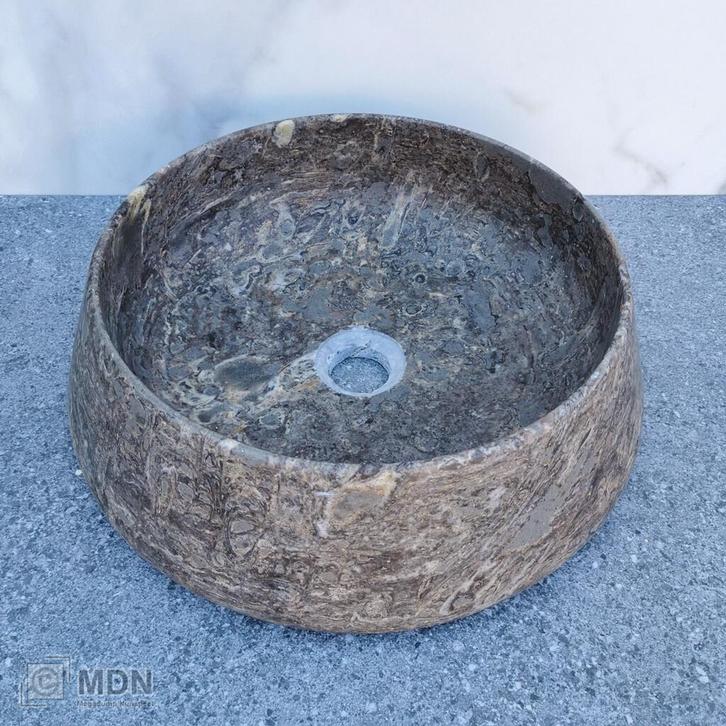 Ronde waskom marmer Silver Travertin, Huis en Inrichting, Badkamer | Badkamermeubels, Nieuw, Verzenden